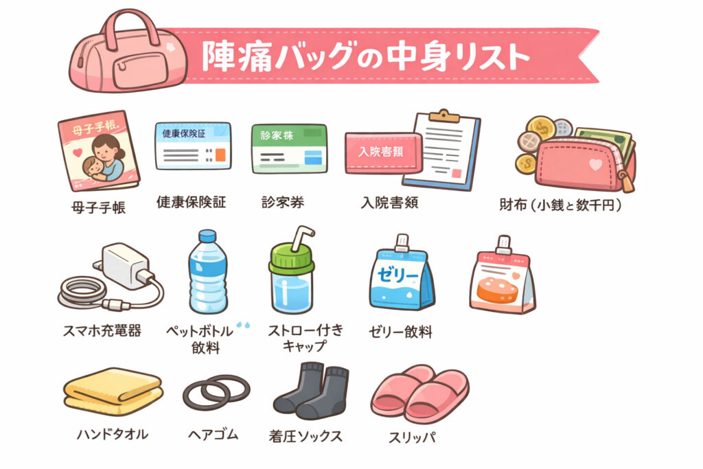 陣痛バッグの中身リスト 持ち物一覧（母子手帳・保険証・ゼリー飲料など）