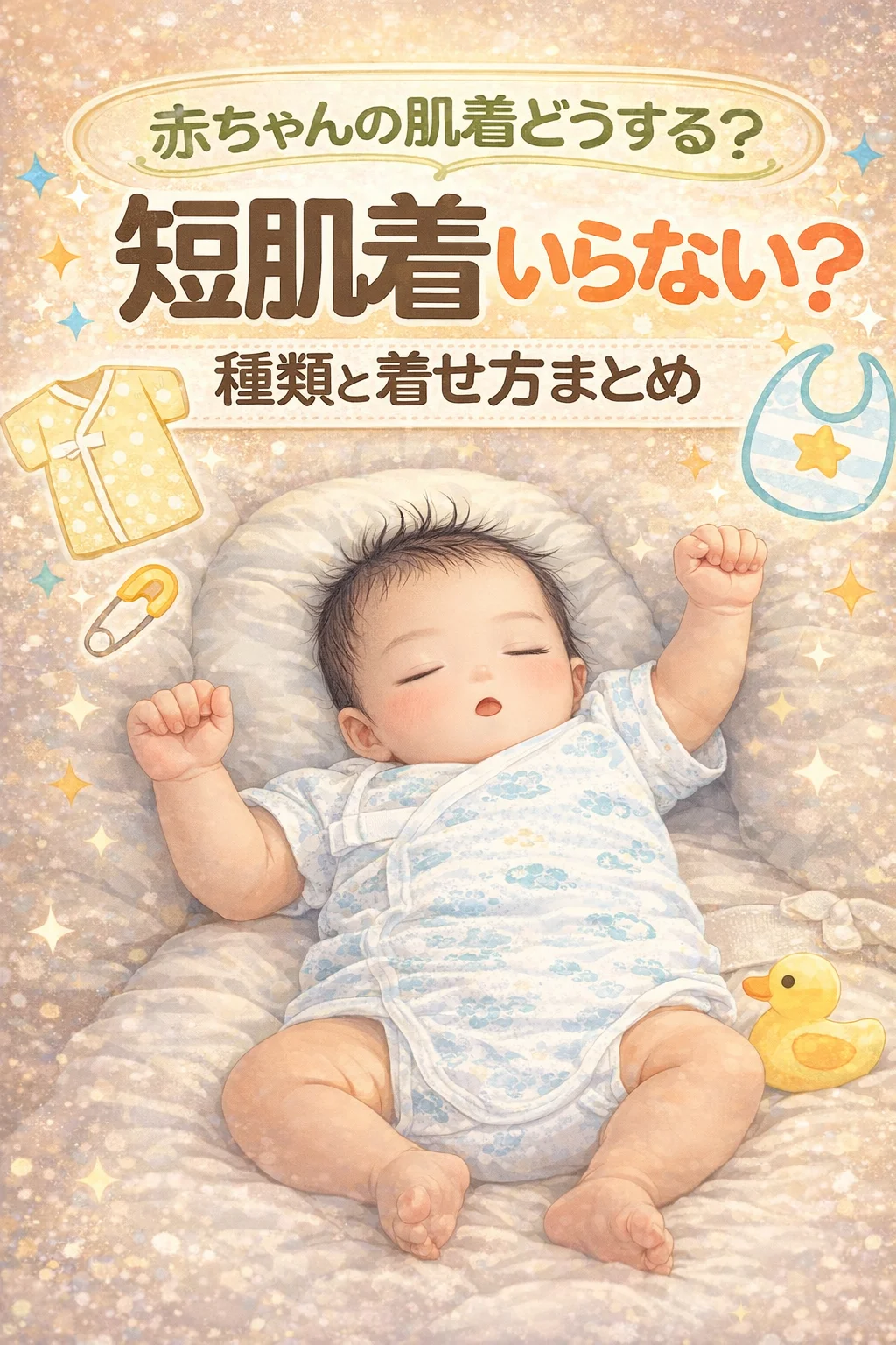 赤ちゃんの肌着の種類と着せ方を解説したアイキャッチ画像（短肌着は必要かどうかを紹介）